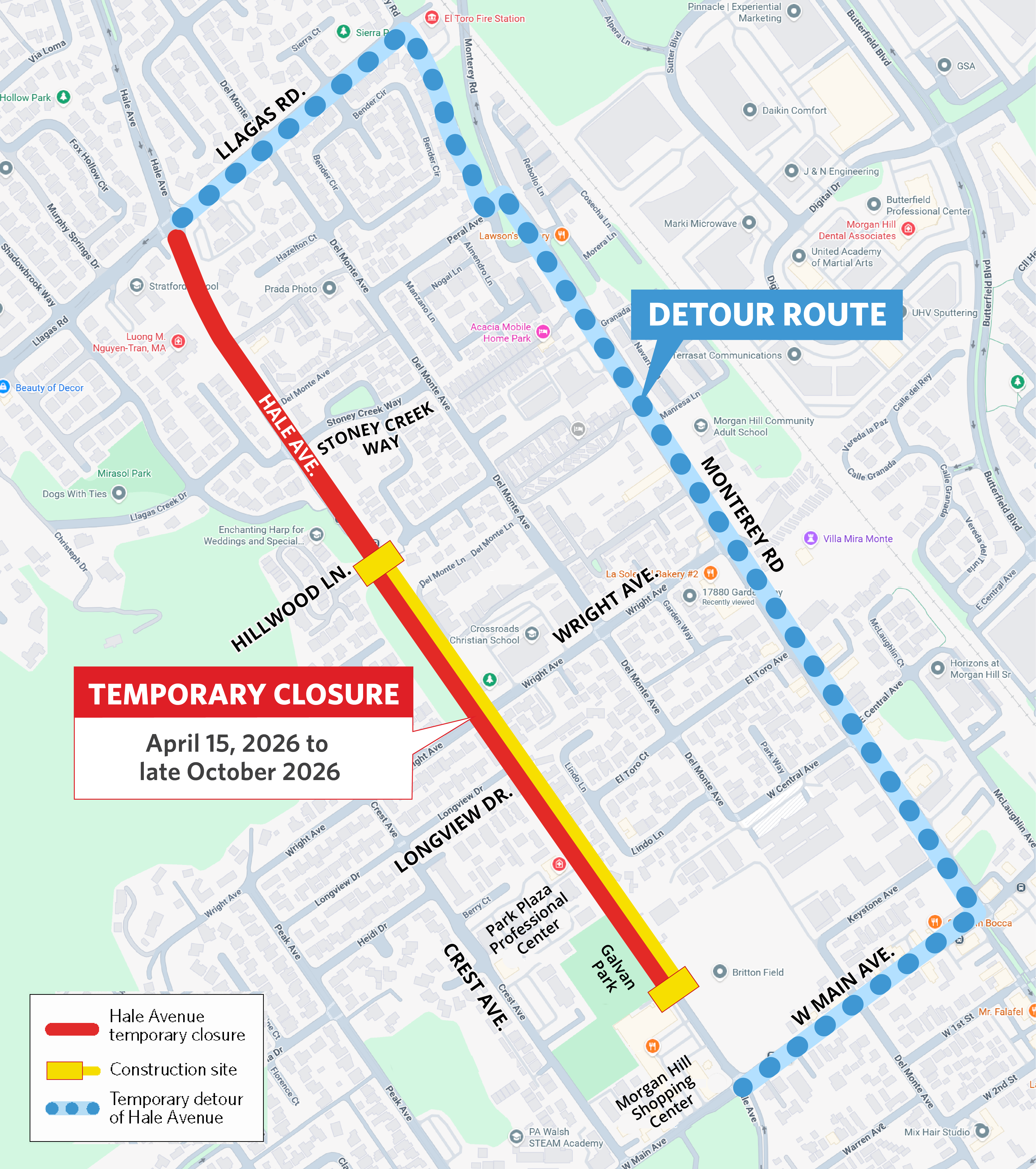 E6 map HaleAve closure April2026