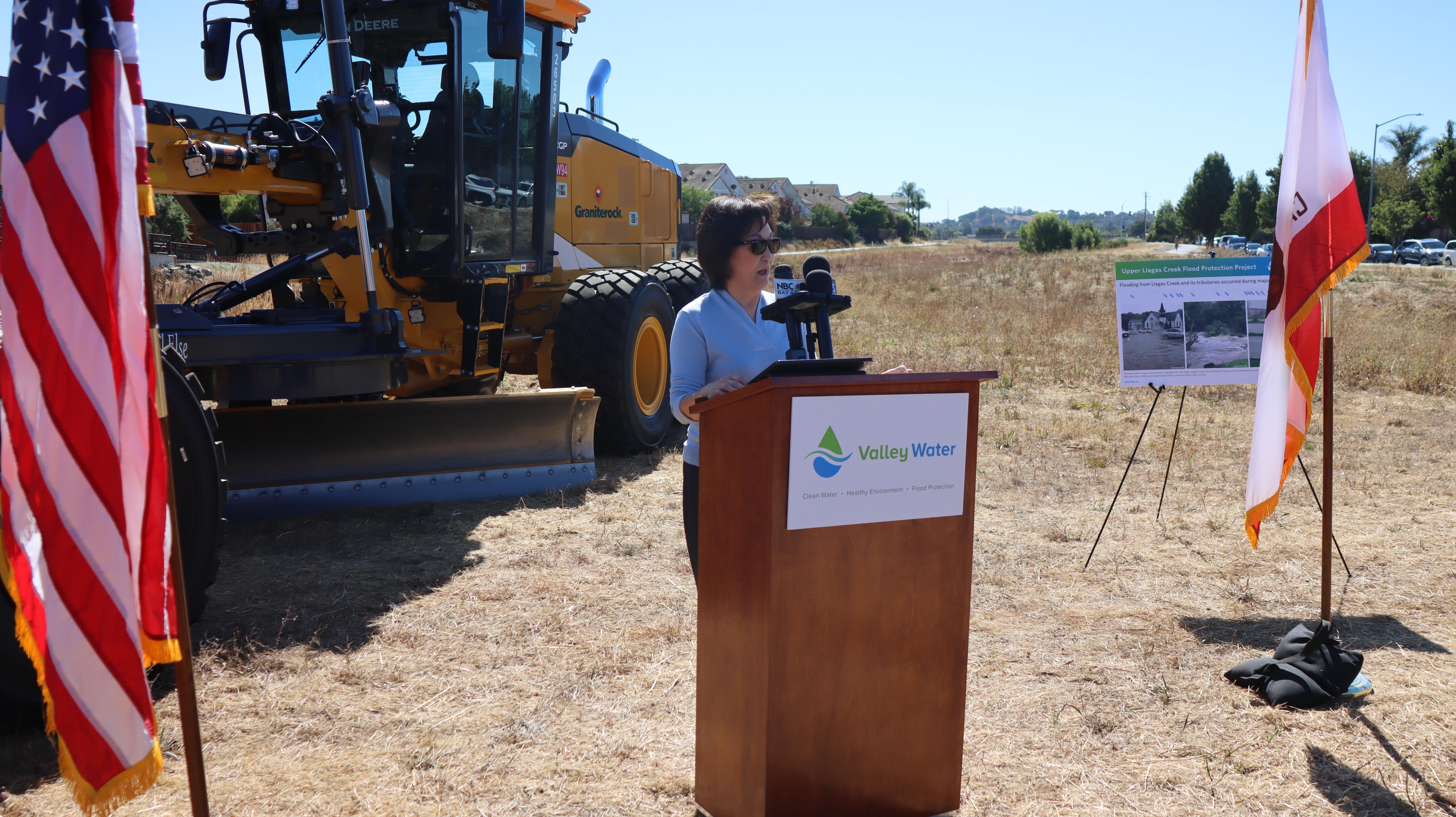Chair Hsueh at the Upper Llagas Creek news conference.