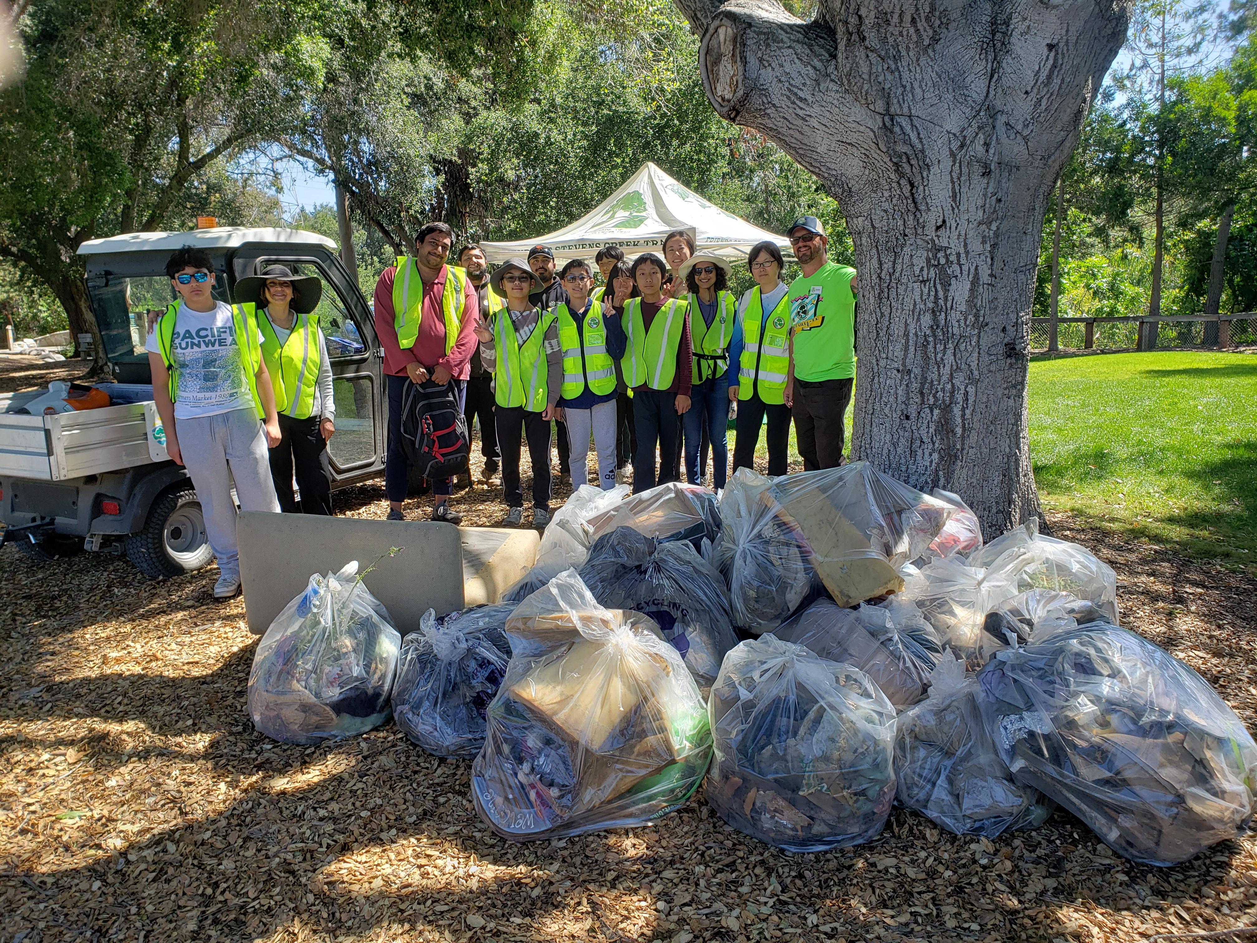 Volunteers filled several bags of trash at the cleanup along Stevens Creek.