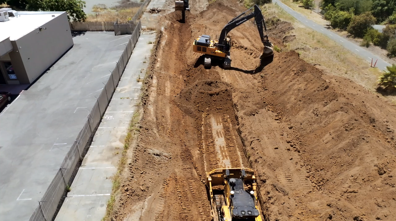 Construction on the Upper Llagas Creek Flood Protection Project in summer 2026