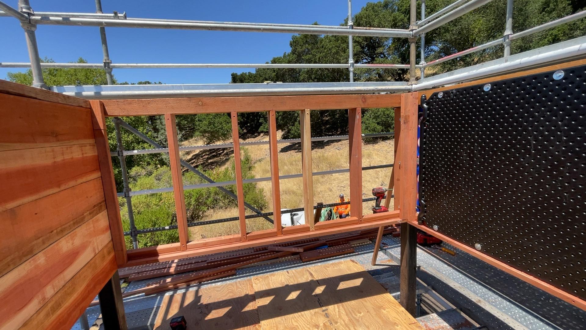 Wood framing takes shape inside the custom-designed pallid bat roost near Anderson Dam. 