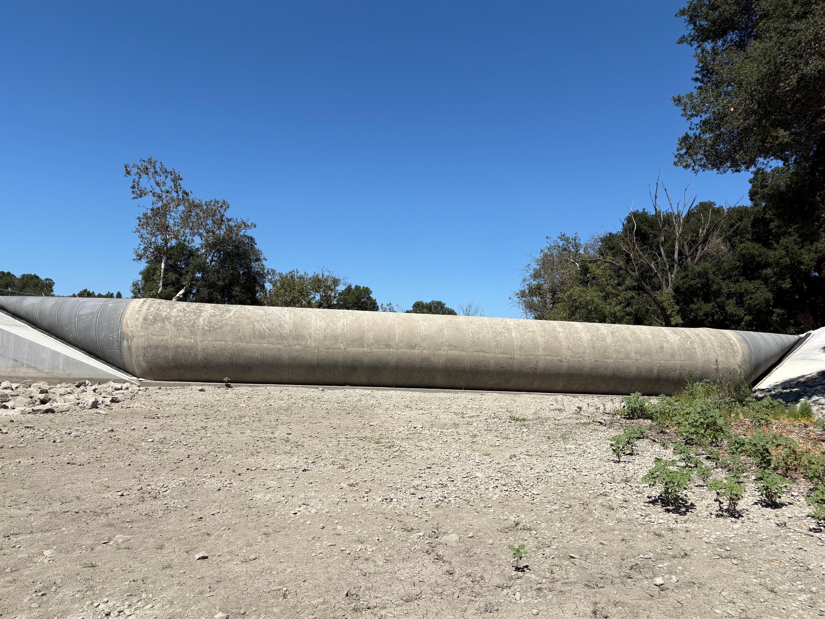 A view of the new inflatable dam at the Coyote Percolation Pond. 