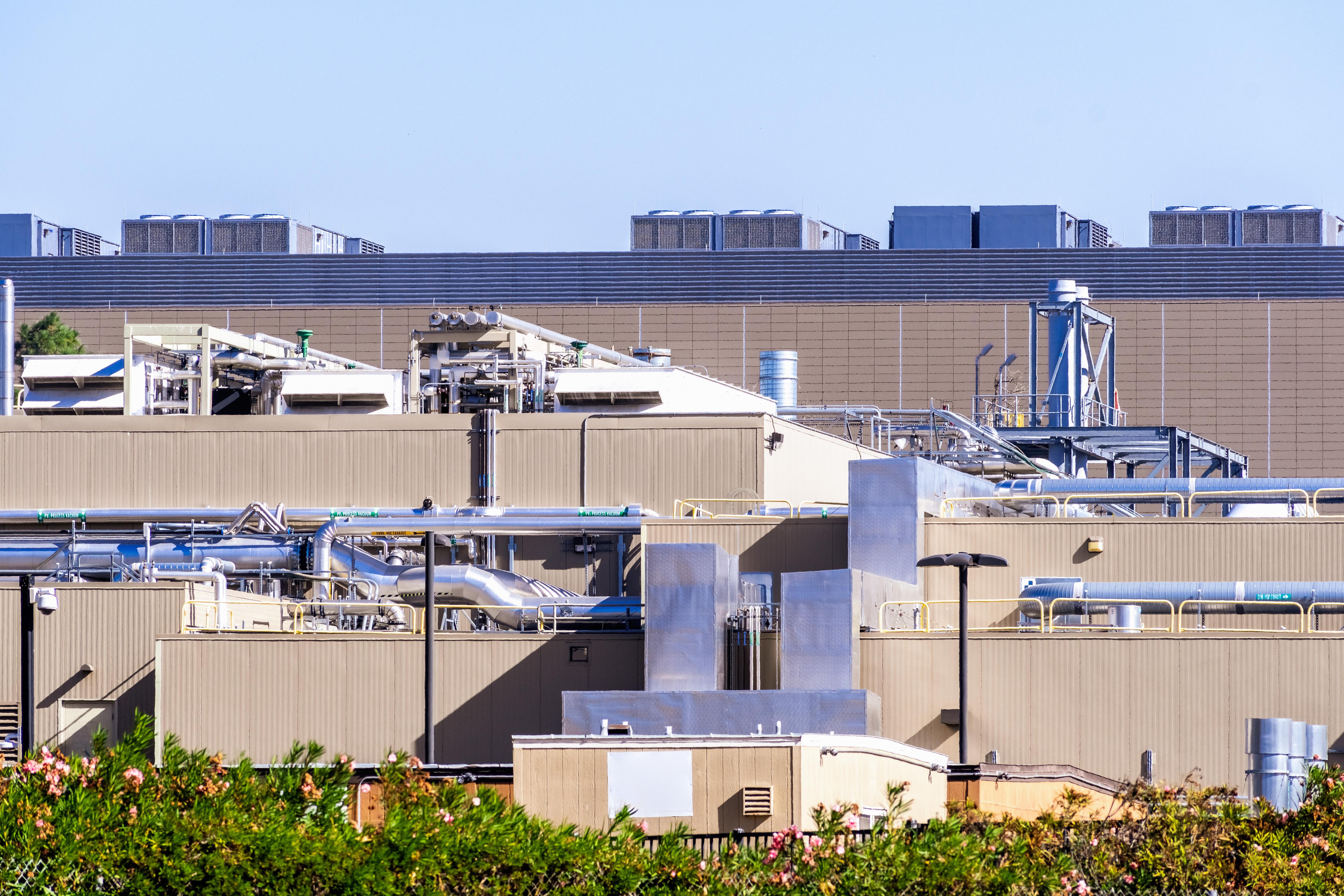 Outside of a data center in Silicon Valley
