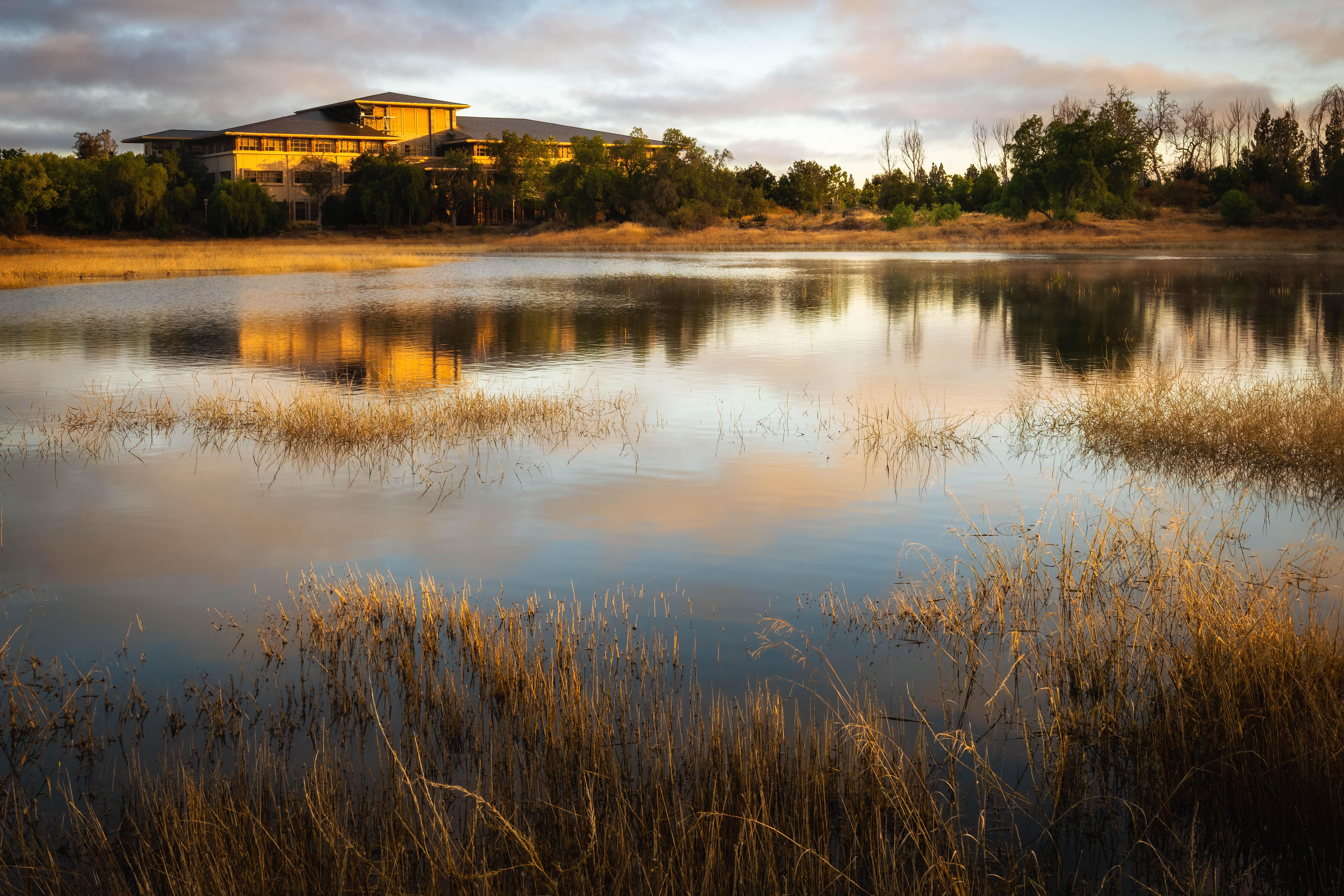 Valley Water headquarters building at sunset